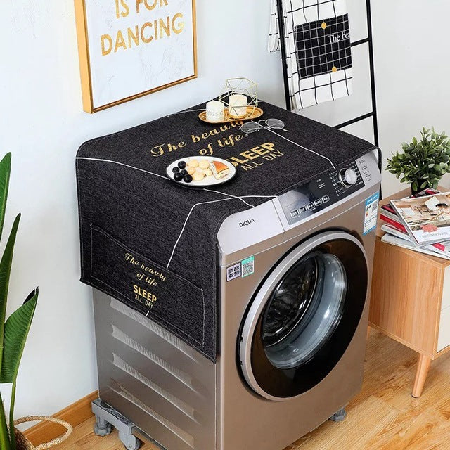 Cotton Cartoon Print Washing Machine Dust Cover with Side Pockets