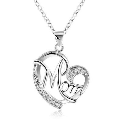 Women's MOM Heart Shape Inlaid Crystal Pendant Necklace