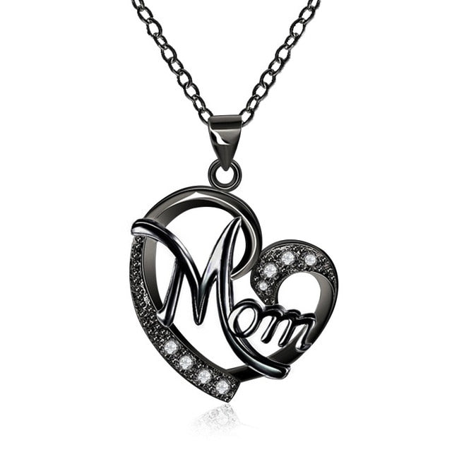 Women's MOM Heart Shape Inlaid Crystal Pendant Necklace