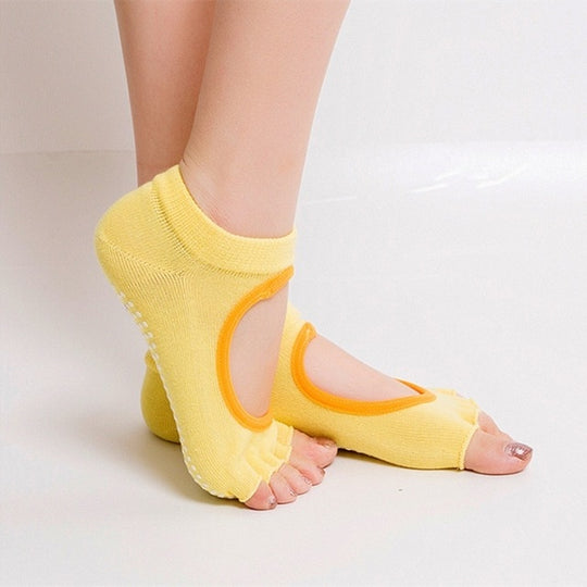 Women's Anti-Slip Grip Free Toe Yoga Fitness Socks
