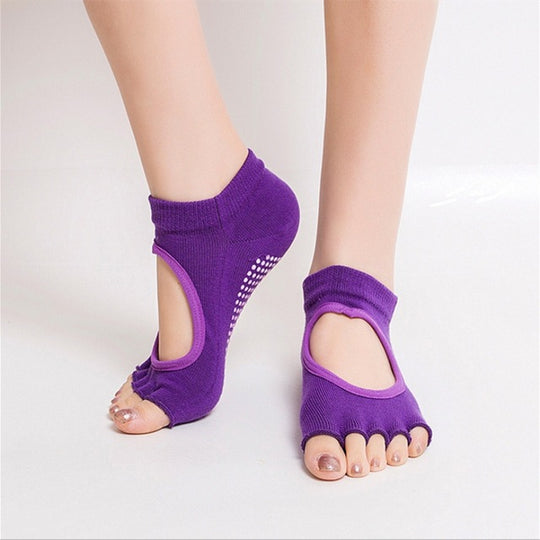 Women's Anti-Slip Grip Free Toe Yoga Fitness Socks