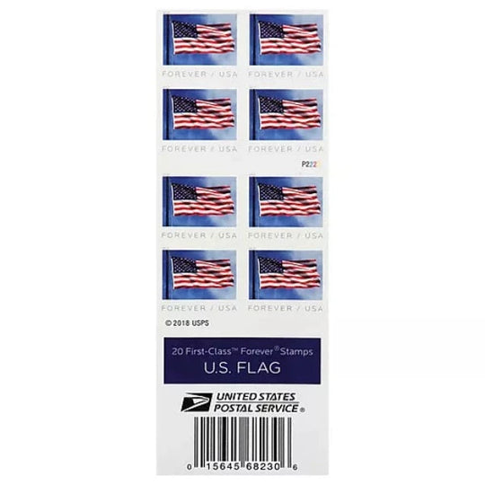 USPS Flag (2018) Forever Stamps - Book of 20 Postage Stamps