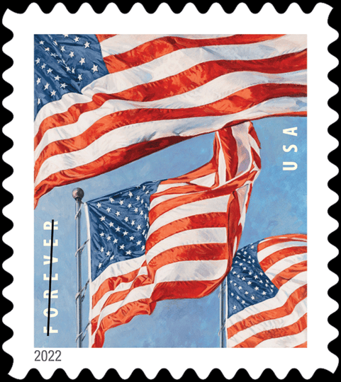 USPS FOREVER STAMPS US Flag, Coil of 100 Postage Stamps (2022)