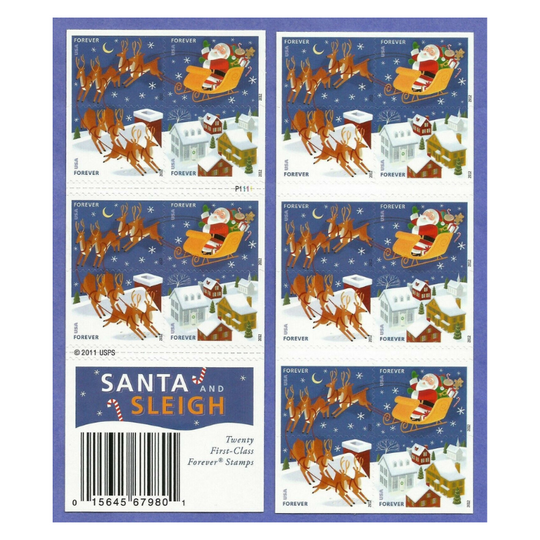 USPS Santa & Sleigh 2012 Forever Stamps - Booklet of 20 Postage Stamps