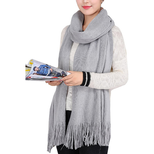 Wander Agio Women's Warm Long Scarves Winter Scarfs Pure Color Scarf Tassel
