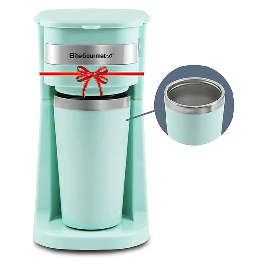 Personal Single-Serve Compact Coffee Maker Includes 14oz. Stainless Steel Interior Thermal Travel Mug