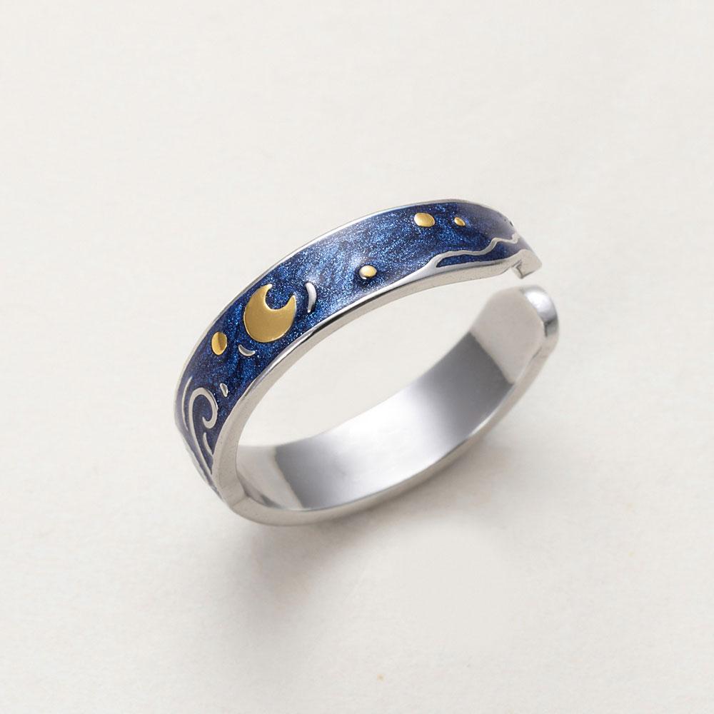 Women's Starry Night Enamel 925 Silver Ring