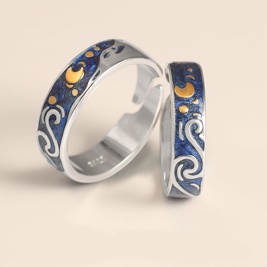 Women's Starry Night Enamel 925 Silver Ring