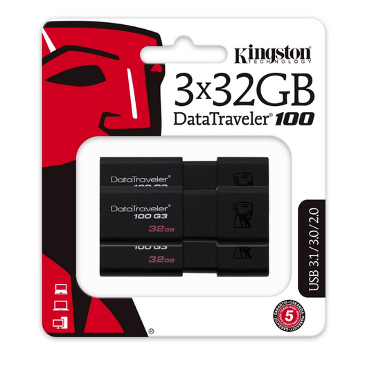 3 Pack Kingston 32GB USB 3.0 Black DataTraveler 100 G3