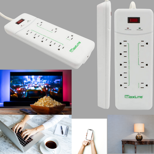 MaxLite 8 Outlet Energy Saving Power Strip with Surge Protection, 4" Heavy Duty Cord, 1 Control Outlet