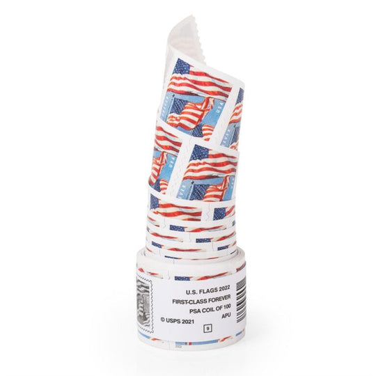 USPS FOREVER STAMPS US Flag, Coil of 100 Postage Stamps (2022)