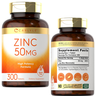 High Potency Zinc Supplement 50mg each - 300 Tablets
